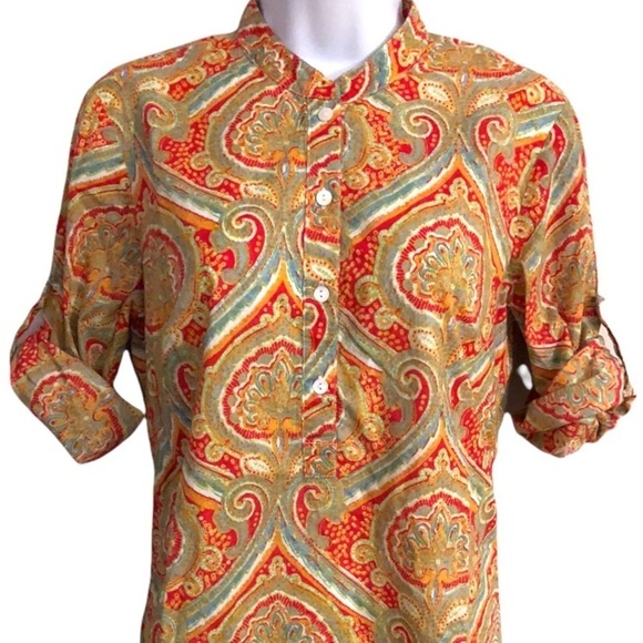 J. McLaughlin Top Sandy Tunic Top in Confetti Paisley Cotton Roll-Up Sleeves - Picture 3 of 12